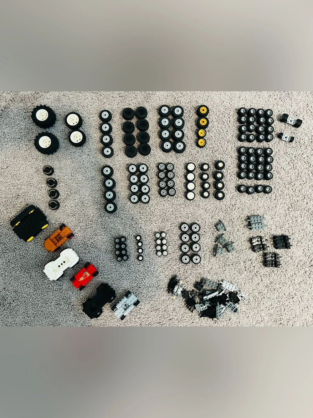 LEGO-Assorted Black and White Wheels and Car Pieces